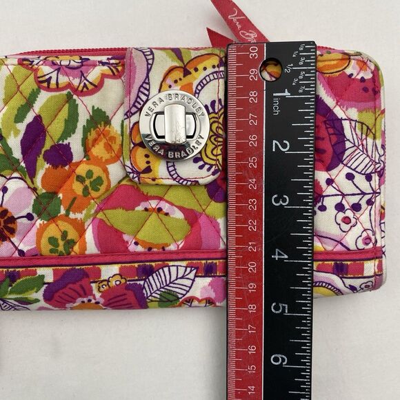 Vera Bradley Wallet Zip Around Turn Lock Organizer Pink Floral Quilted Bloomcore - Picture 11 of 14